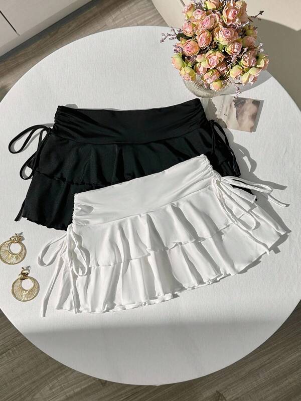 SHEIN MOD Set 2 bucăți de damă ocazional, minimalistă, cu talie înfășurată, fustă în formă de A, ținută de concert femei, ținute de croazieră pentru femei, ținute de club pentru femei sexy