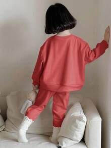 DAZY 2pcs/Set Young Girls Round Neck Letter Print Outfit, Fall