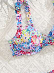 Swim Mod Sexy Ditsy Floral Thick Strap Underwire Push-Up Bikini Set, Summer Vacation - Multicolor - View 4