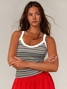 Athîral Top ajustado sin espalda con rayas de moda para mujer, verano