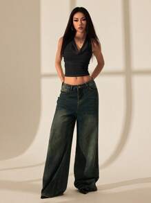 SHEIN PETITE 女式性感纯色露背吊带背心，夏季 - 黑色 - 查看 5