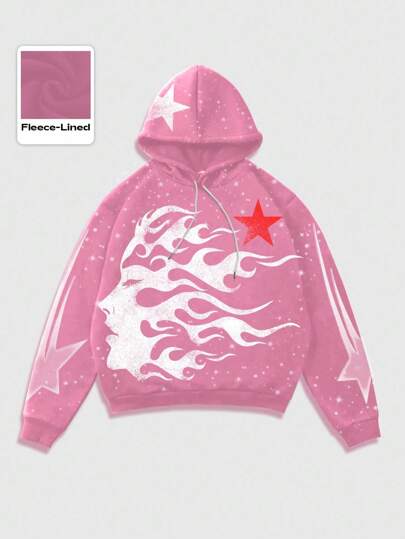 Street Life Men's Casual Fleece Lined Drawstring Hoodie With Print, Autumn/Winter