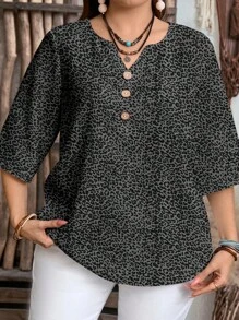 EMERY ROSE Áo sơ mi nữ tay ngắn cài nút phía trước họa tiết da báo cỡ lớn, áo sơ mi mùa hè cho nữ, áo sơ mi nữ, phong cách nghỉ dưỡng đồng quê, áo sơ mi bohemian cho nữ, trang phục nghỉ dưỡng đồng quê cho nữ - Nhiều màu - Xem 3