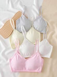 4pcs Baju Terusan Anak Perempuan Warna Polos Lucu dengan Hiasan Renda, Bahan Katun Lembut Nyaman, Model Pendek dengan Bantalan, Cocok untuk Pakaian Kasual, Kembali ke Sekolah - MultiWarna - View 3