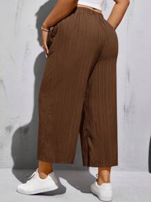 SHEIN Essnce Plus Size Spring And Summer Fashion Casual Loose Comfortable Basic Daily Versatile Elastic Waist Cropped Pants, Simple Style, Work Pants - Brown - View 6