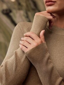 MOTF PREMIUM SUÉTER DE OTOÑO/INVIERNO MEZCLA DE LANA LUREX METÁLICO CUELLO FALSO AJUSTE CEÑIDO - Camel - Ver 3