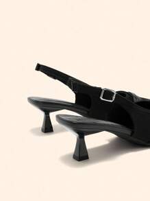 CUCCOO BASICS Giày cao gót hở mũi Stiletto Kitten Heel màu đen dệt kim hở mũi có quai đeo mắt cá chân, thoải mái, thoáng khí, thanh lịch, dễ dàng di chuyển hàng ngày - màu đen - Xem 5