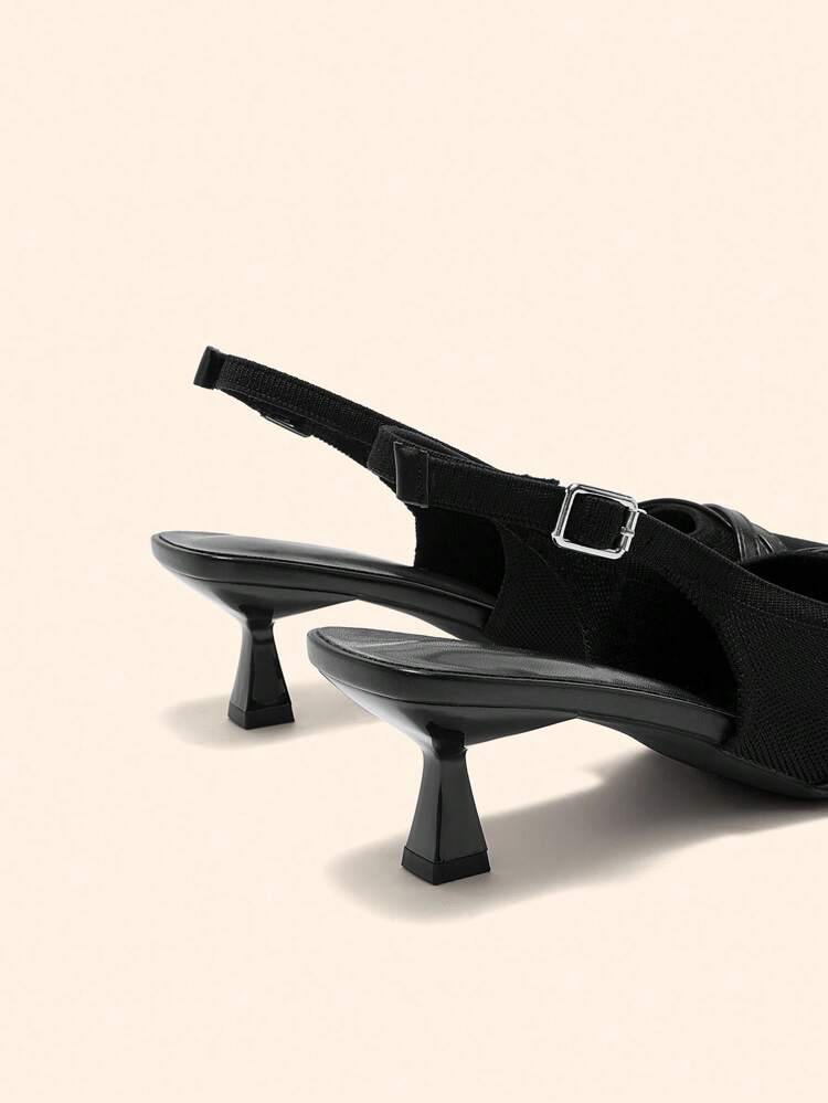 CUCCOO BASICS Women's Pointed Toe Stiletto Kitten Heel Black Knit Slingback Pumps With Ankle Strap, Comfortable Breathable Elegant Commute Daily Versatile High Heels For Christmas Spring Shoes