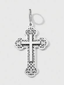 ROMWE 2pcs Y2K Retro Punk Goth Style Silver Hollow Floral Cross Dangle Earrings Set, Suitable For Women Daily Wear, Holiday Gift - Silver - View 4