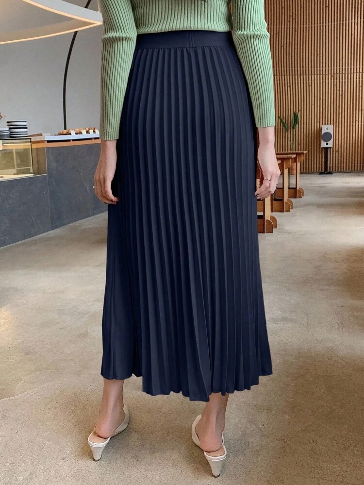Women's Solid Color Pleated A-Line Skirt, Elegant For Spring/Summer Fall,Winter