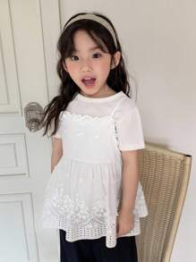 Dazy Kids 年轻女孩花卉3D装饰吊带背心，清新韩版夏季衬衫 - 白色 - 查看 8