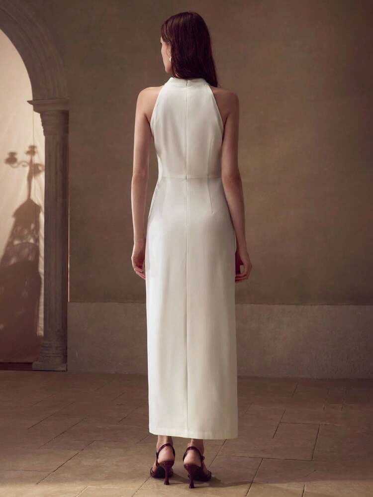 EMBROIDERY SPLIT THIGH DRESS