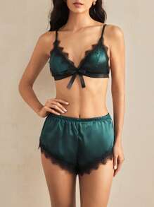 Charlaine Sexy Lace Patchwork Lingerie Set For Women - Green - View 3