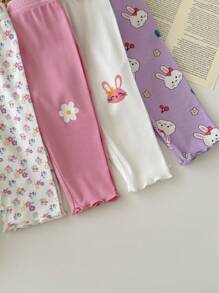 SHEIN Newborn Baby Girl Cute Casual Knitted Elastic Cartoon Pattern Waist Pants (Sold Separately As Top And Bottom)