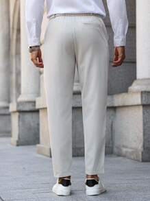 Manfinity Bizformal Pantalones casuales rectos con bolsillos lisos para hombre, adecuados para la oficina y el transporte