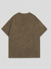 ROMWE MEN Grunge Punk 休闲宽松个性时尚夏季圆领短袖男士T恤，2000年代风格 - 咖啡棕 - 查看 2