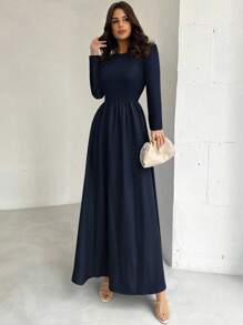 Firerie Damen elegantes einfarbiges Kleid mit Taillengürtel