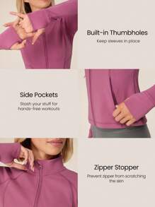GLOWMODE FeatherFit™-Warm Slim-It It's Chilly 保暖内衬修身长袖夹克，带拇指孔，秋冬瑜伽日常休闲 - 紫色 - 查看 4