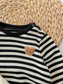 3 pezzi Set di felpe a maniche lunghe per neonati con motivi a righe e cartoni animati, abbigliamento autunnale