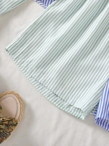 2 件套青少年女孩领撞色蝴蝶结衬衫和撞色短裤 - 彩色 - 查看 6