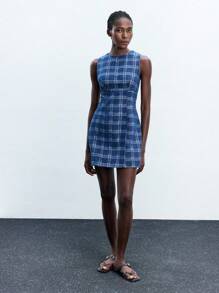 Maija 女式蓝色牛仔无袖圆领修身连衣裙 - 中等水洗藍 - 查看 6