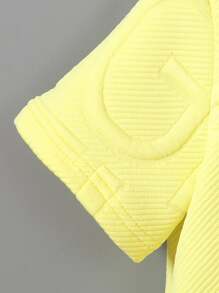 SHEIN 2pcs/Set Young Boy Summer Casual Solid Color Letter Embossed Short Sleeve T-Shirt And Shorts Set, School, Campus, College Summer Holiday - Yellow - View 7