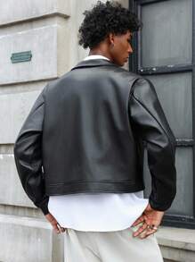 PAVTROS Áo khoác da PU tay dài ngắn có khóa kéo Manfinity Streetrush dành cho nam, Áo khoác da đen nam, Áo khoác da ngắn nam, Áo khoác ngoài da đen, Áo khoác giả da nam, Áo khoác ngắn có khóa kéo, Áo khoác giả da ngắn, Áo khoác phong cách đường phố, Áo khoác bomber giả da nam, Áo khoác ngắn nam, Áo khoác da đen cho nam, Áo da nam, Thu Đông - màu đen - Xem 2