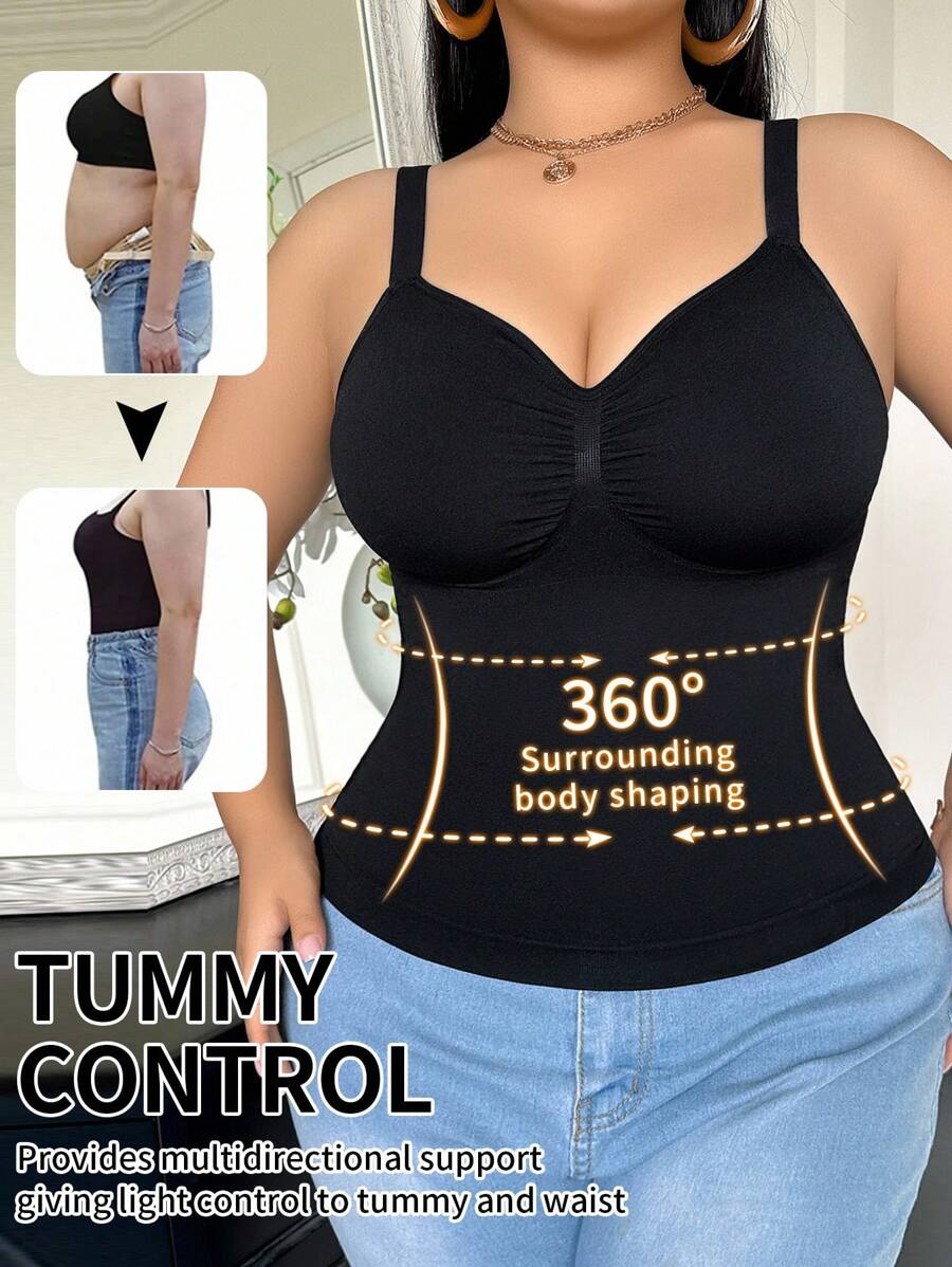 SHEIN 1pc Women's Seamless Shaping Top, Waist & Abdomen Slimming, Simple & Comfortable, Black Tummy Control Tops Shapewear Tops Corset Shapewear Body Shaping - Black - View 1