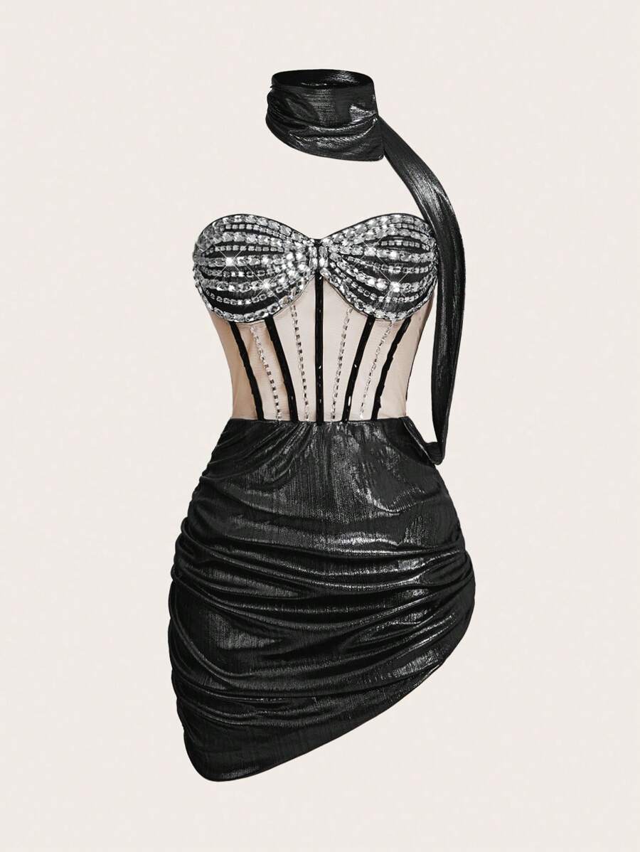 BamGleam Đầm ôm body mini đính đá lấp lánh gợi cảm dành cho nữ - màu đen - Xem 1