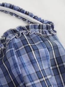 Chiquease Regata Ajustada Casual Versátil com Babado Xadrez Retrô, Estilo Universitário - Multicolorido - Visão 3