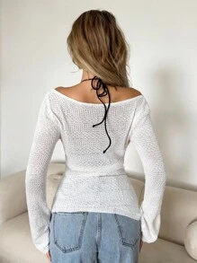 SHEIN ICON 休闲半透明修身纯色女式毛衣秋冬女装 - 白色 - 查看 2