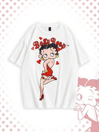 Betty Boop | ROMWE T-shirt graphique femme sexy et mignon avec motif de personnage de dessin animé