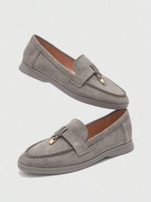 CUCCOO BIZCHIC Women's Fashion Grey Suede Comfortable Casual Loafers, Flat Slip-On Shoes Suitable For Outdoor, Work, Daily Wear For Christmas