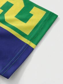 ROMWE MEN Prep Unisex Amerikanischer Street-Style Farbblock Kurzarm T-Shirt - Grün - Übersicht 6