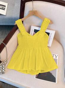 Franclia 女士系带蝴蝶结腰部宽肩带宽松吊带背心，适合大学穿着 - 黃色 - 查看 2