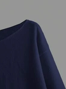 SHEIN BASICS 女款休閒基本款純色針織衫，秋冬季，校園居家穿著，海軍藍 - 藏蓝色 - 查看 3