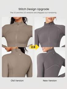 GLOWMODE FeatherFit™ Slim-It Streamline Performance Secure Pockets Zip Up Long Sleeve Jacket Low Impact Yoga Daily Fall - Volcanic Gray - View 9
