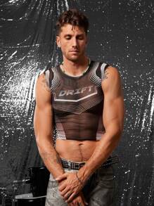 FeverCity Áo ba lỗ dáng ôm in chữ và sọc cho nam - Nhiều màu - Xem 5