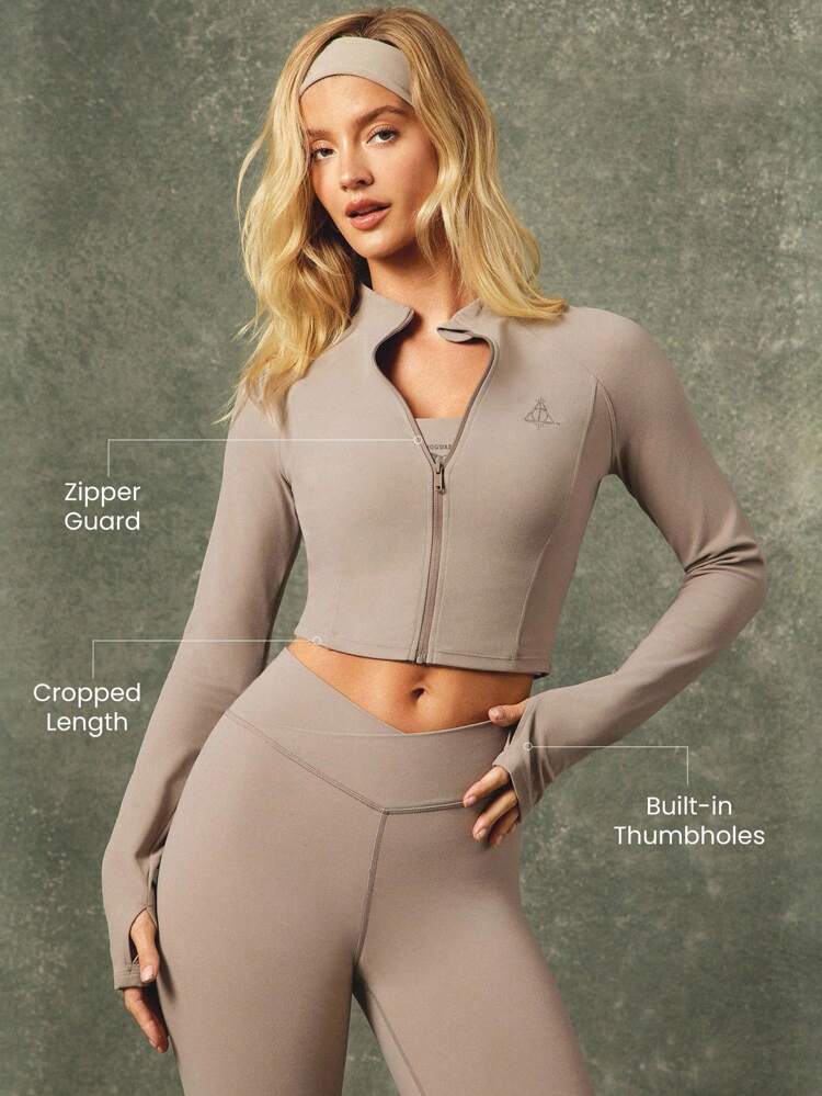 Sudadera X Harry Potter FeatherFit™ con cremallera frontal, gráfico, de manga larga, de bajo impacto, para yoga, pilates, barre, uso diario y casual, de tela suave y elástica que absorbe la humedad