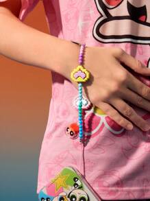 THE POWERPUFF GIRLS X SHEIN 花朵、泡泡、毛茛图案心形串珠挂绳手机挂饰，适用于所有手机壳，毛茛花朵泡泡，情人节