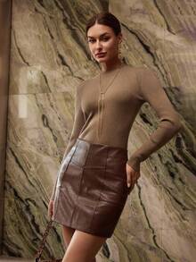 MOTF PREMIUM SUÉTER DE OTOÑO/INVIERNO MEZCLA DE LANA LUREX METÁLICO CUELLO FALSO AJUSTE CEÑIDO - Camel - Ver 6