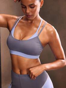 Powerista Damen Kontrast-Farbblock Sport-BH - Blau - Übersicht 5