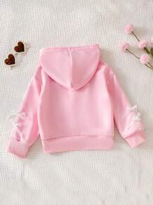 Elladie kids 少女白色可爱蕾丝蝴蝶结连帽夹克 - 粉色 - 查看 3