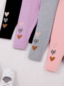 SHEIN Playful Pals 女婴心形印花松紧腰休闲裤 - 彩色 - 查看 6
