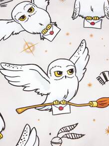 HARRY POTTER X SHEIN 1 pieza Bolso de tela plegable de poliéster con estampado gráfico de Hedwig, bolso con bolsa adjunta por cadena, de moda, búho, magia