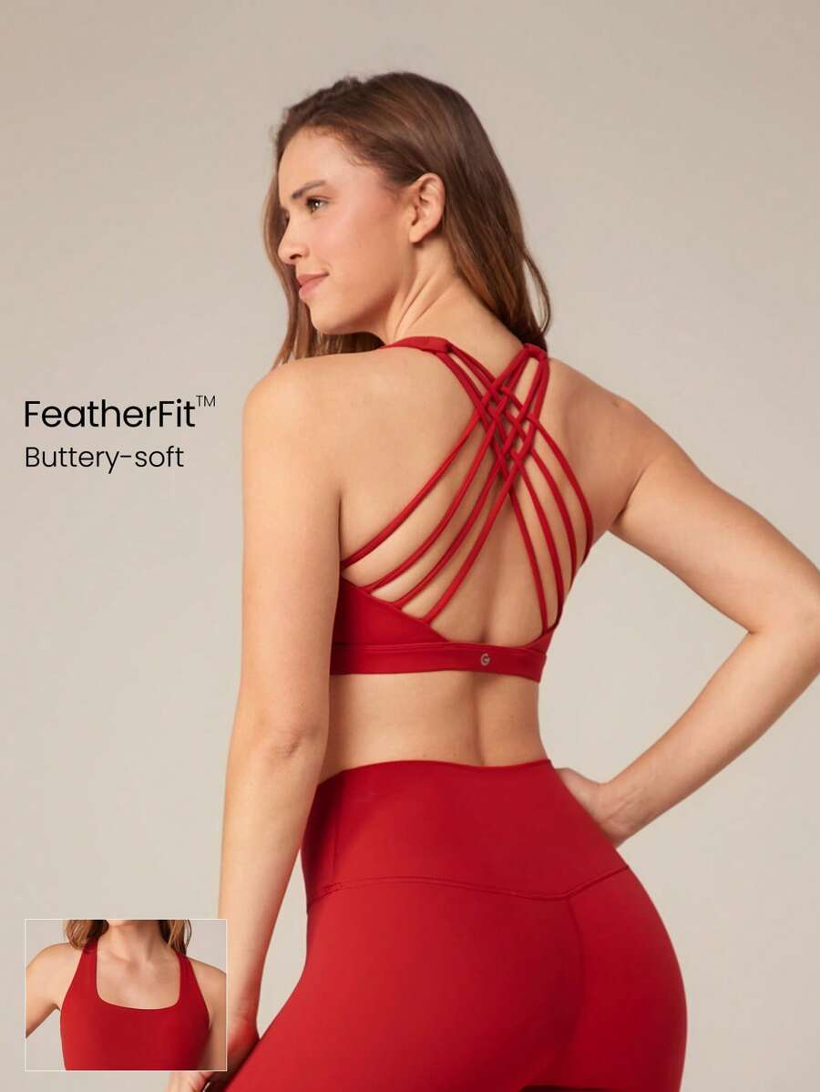 GLOWMODE Áo ngực FeatherFit™ Essential nhiều dây hỗ trợ nhẹ cho Yoga tác động thấp hàng ngày - Fiery Red - Xem 1