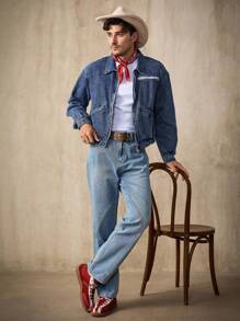 Manfinity Homme Casual Men's Zip-Up Denim Jacket, Streetwear Style Washed Outerwear - Blue - View 6