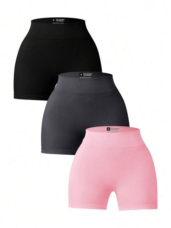Velisys Women's Solid Color High Waist Casual Fitness Workout Shorts Workout Shorts 3 Piece Set
