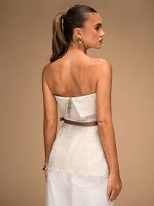 SHEIN BAE Áo crop top không tay hở vai cho nữ, mùa hè - trắng - Xem 2