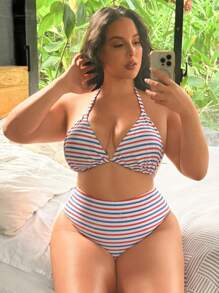 Swim Vcay Bộ đồ bơi bikini 3 mảnh in hình cờ Mỹ cỡ lớn, thích hợp cho kỳ nghỉ hè trên bãi biển - Nhiều màu - Xem 3